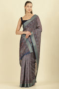 Blue Ajrakh Block Printed Cotton Saree