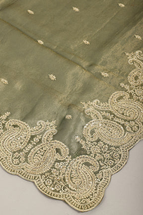 Mehandi Color Pure Tissue Handloom Saree with Sequence & Zardozi Handwork
