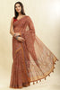 Brown Floral Printed Cotton Silk Saree