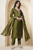 Sage Green Chinone Silk Neck-Embroidered Suit Set
