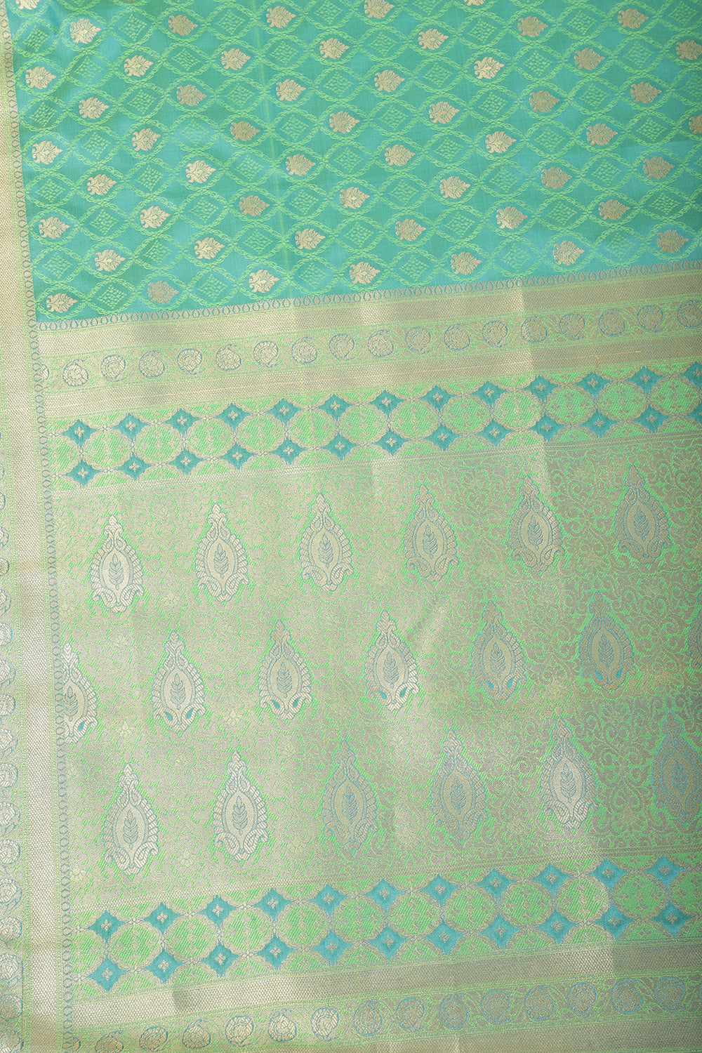 Parrot Green Soft Silk Zari and Resham Woven Saree