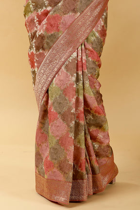 Rust Color Woven Georgette Saree