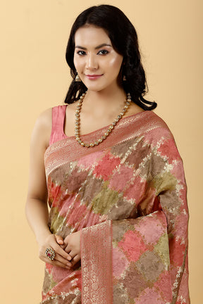 Rust Color Woven Georgette Saree