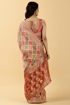 Rust Color Woven Georgette Saree