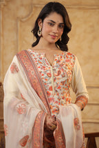 Cream Color Meena-Kaari Woven Chanderi Suit