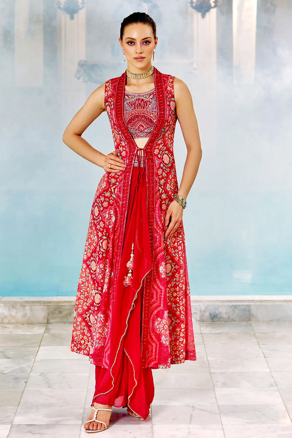 Buy Powder Peach Dhoti Suit In Net With Foil Applique And Gotta Lace  Embroidered Checks Pattern KALKI Fashion India