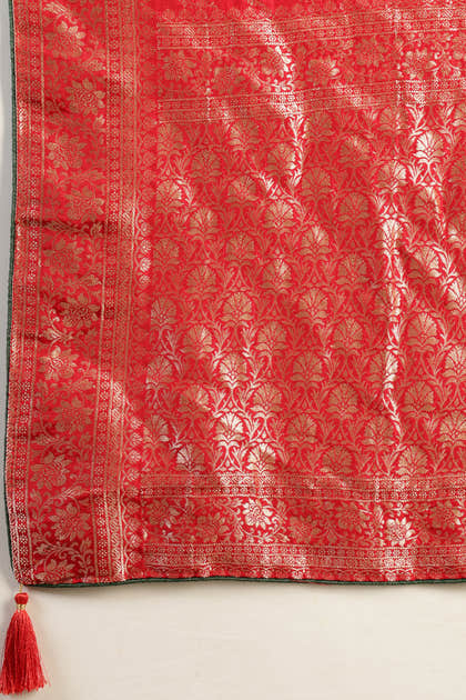 Red Color Banarasi Woven Tussar Silk Saree