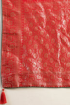 Red Color Banarasi Woven Tussar Silk Saree