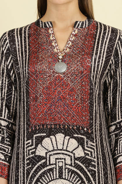 Black Muslin Ajrakh Printed Suit with Palazzo