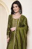 Sage Green Chinone Silk Neck-Embroidered Suit Set