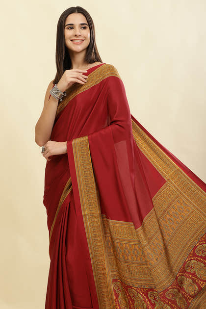 Maroon Crepe Printed Saree