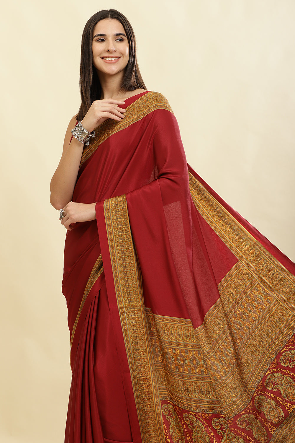 Maroon Crepe Printed Saree