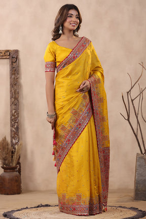 Mustard Color Embroidery Georgette Saree