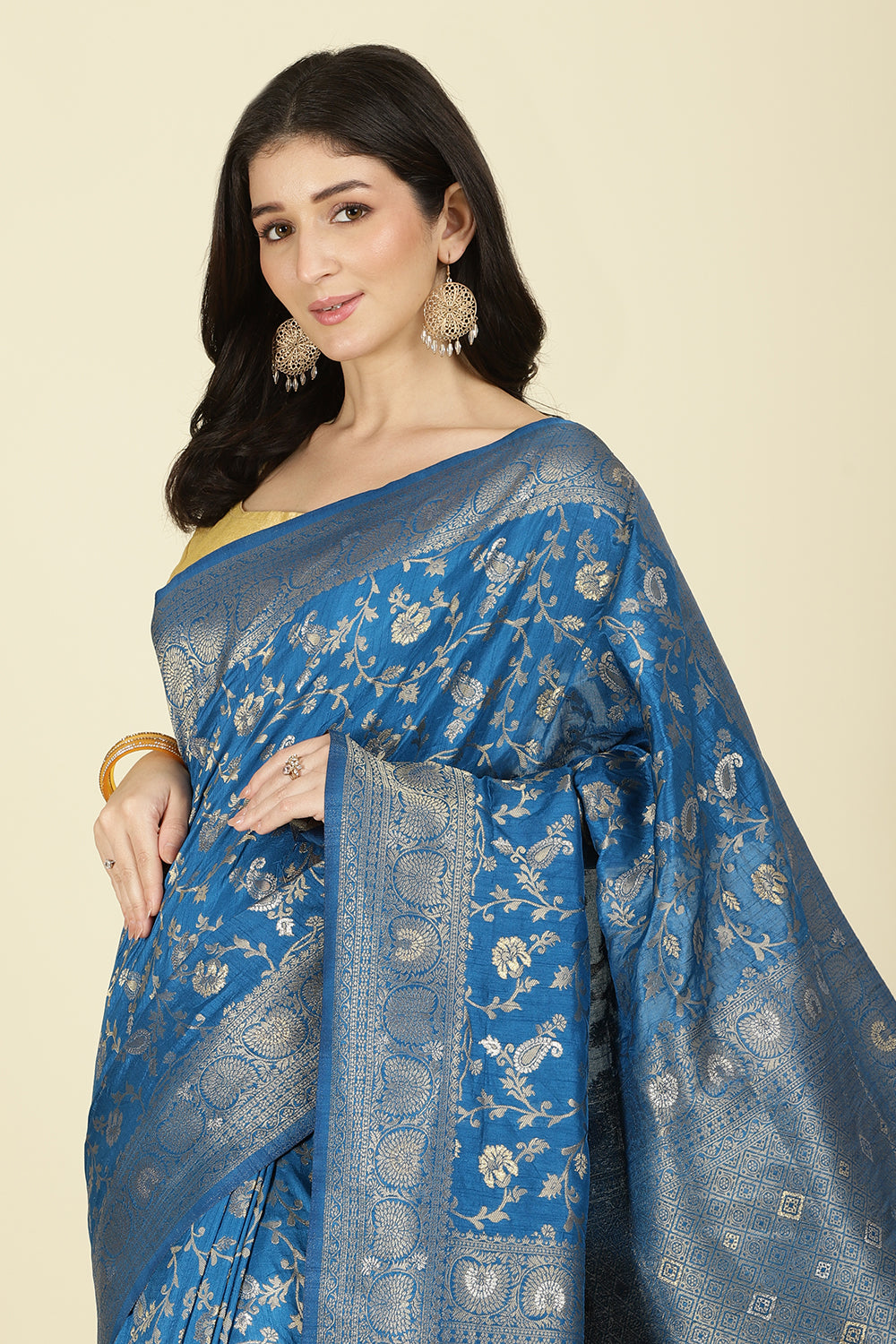 Flat Blue Colour Zari Woven South Silk Saree