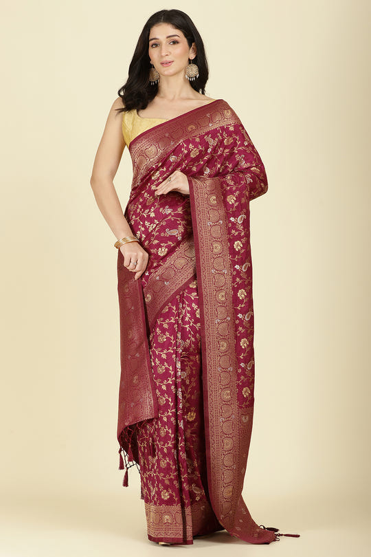 Wine Color Zari Woven South Silk Saree