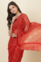 Red Georgette Bandhani Printed Saree