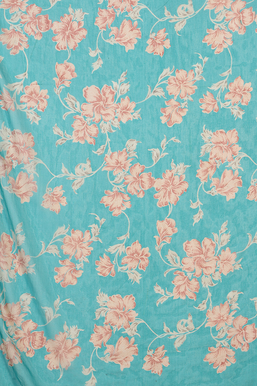 Turquoise  Chiffon Floral Zari Border & Floral Printed Saree