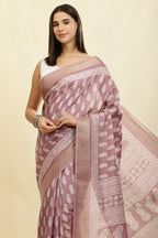Mauve Cotton Silk Boota Printed And Zari Woven Saree