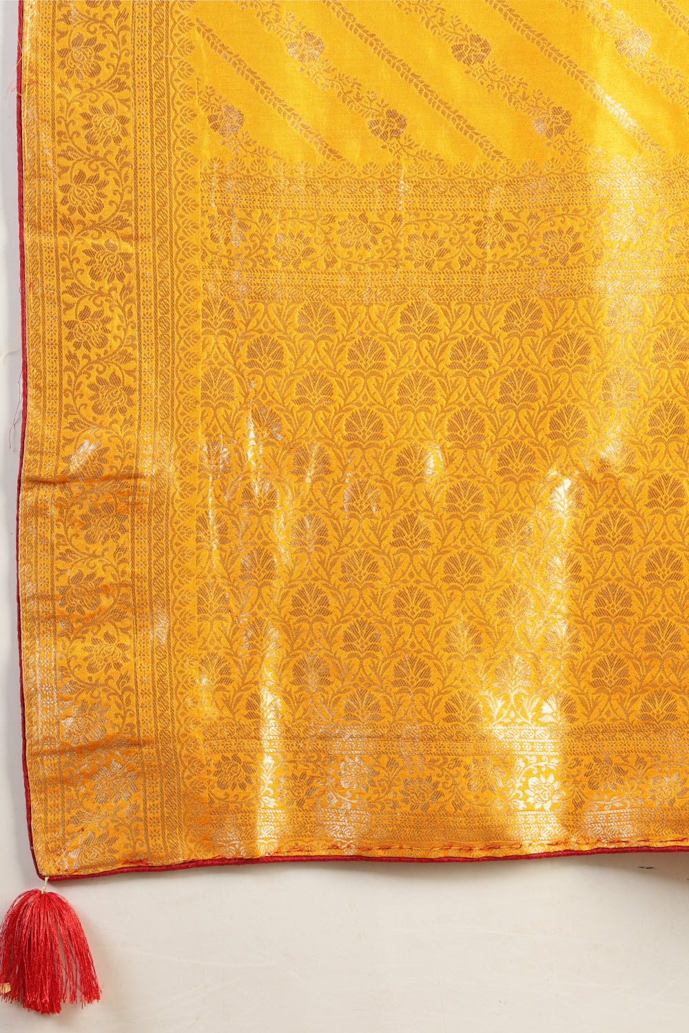 Mustard Color Banarasi Woven Tussar Silk Saree
