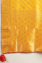 Mustard Color Banarasi Woven Tussar Silk Saree