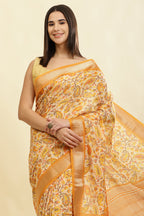 Mustard & Beige Cotton Silk Floral Boota Printed Saree