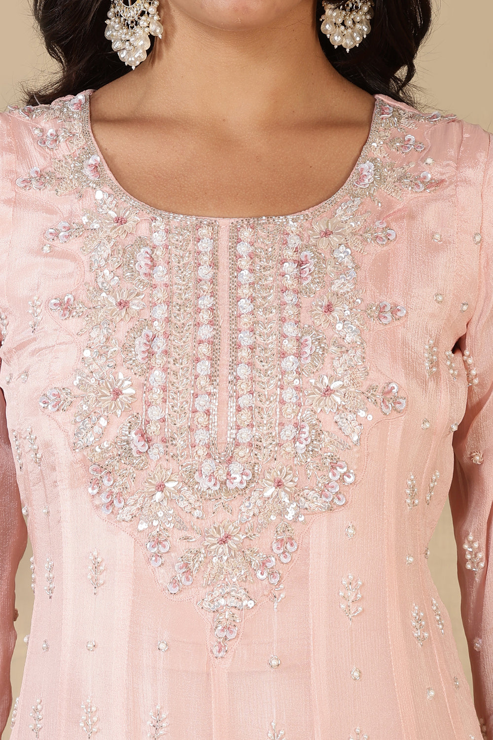 Baby Pink Embroidred Crepe Silk Anarkali Suit