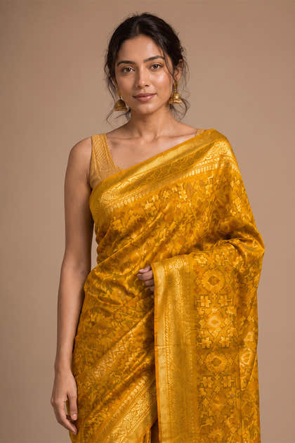 Mustard Silk Woven Saree