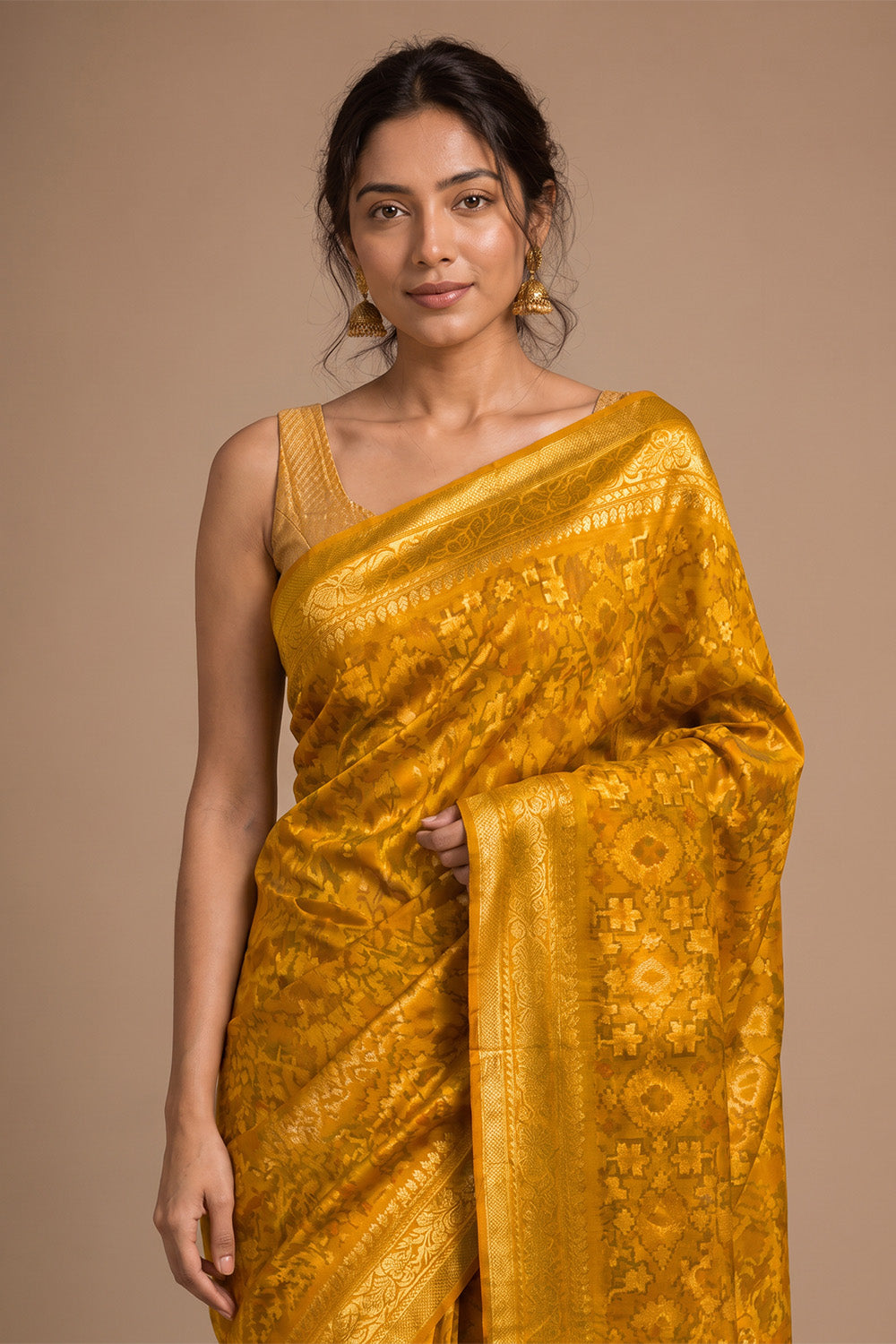Mustard Silk Woven Saree