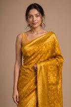 Mustard Silk Woven Saree