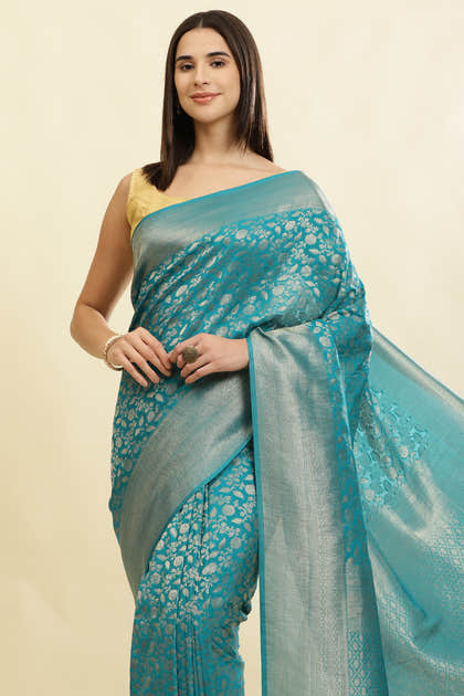 Eastern Blue Lightweight Banarasi Silk Weaving Saree
