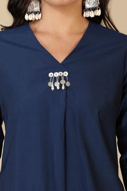 Navy Chanderi Cotton Kurta Set