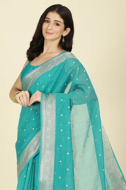 Teal Zari Woven Cotton Silk Saree