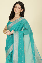 Teal Zari Woven Cotton Silk Saree