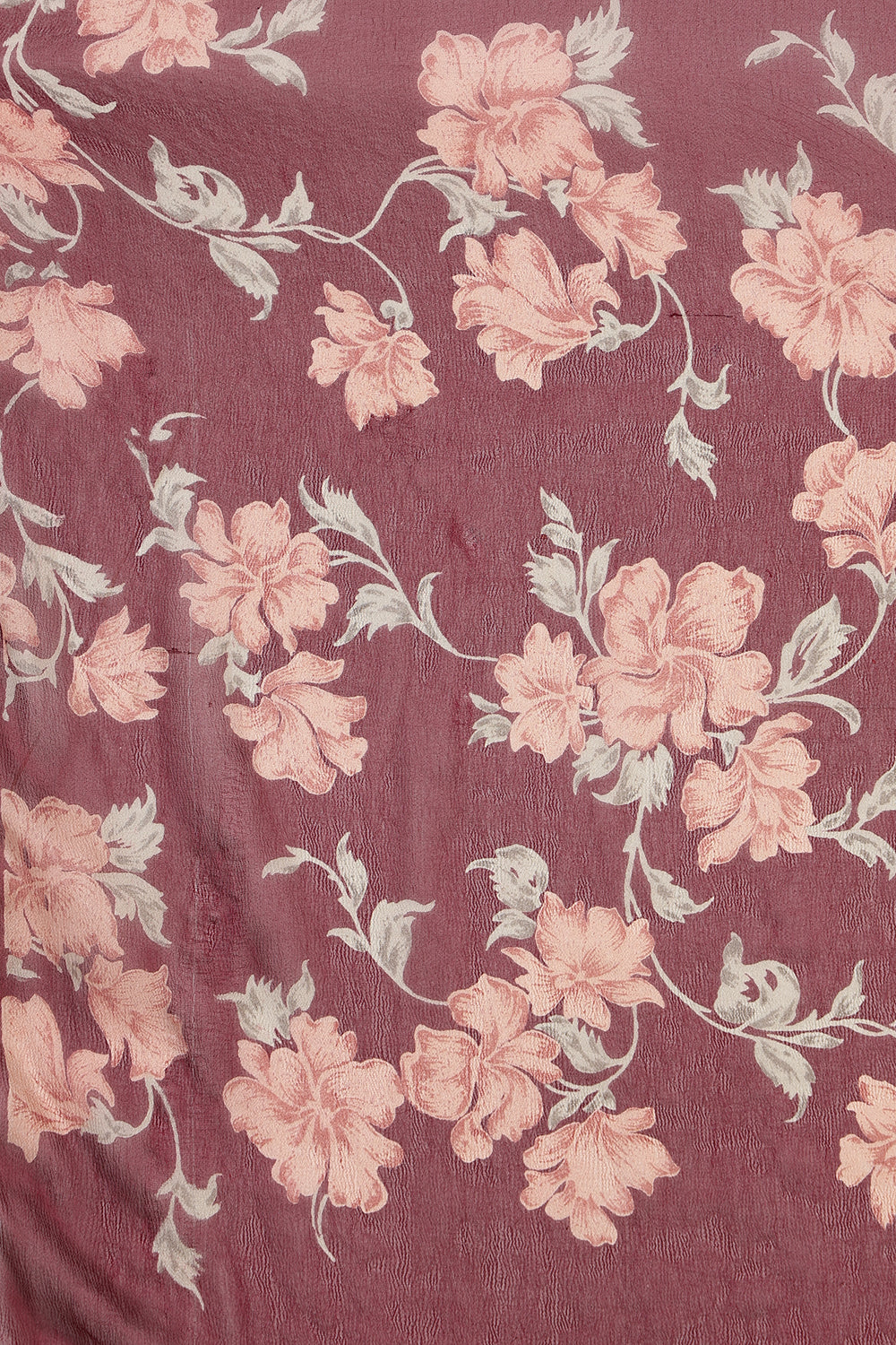 Dark Scarlet Chiffon Floral Zari Border & Floral Printed Saree