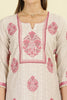 Cream & Pink  Chanderi Cotton Hacoba Style & Floral Printed Unstitched Suit Material