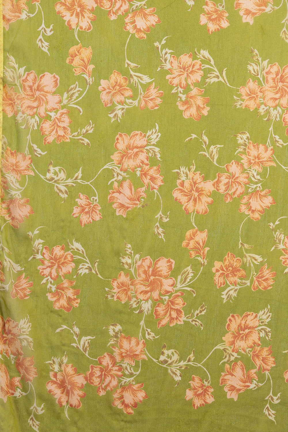 Olive Green  Chiffon Floral Zari Border & Floral Printed Saree