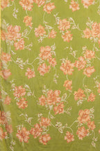 Olive Green  Chiffon Floral Zari Border & Floral Printed Saree