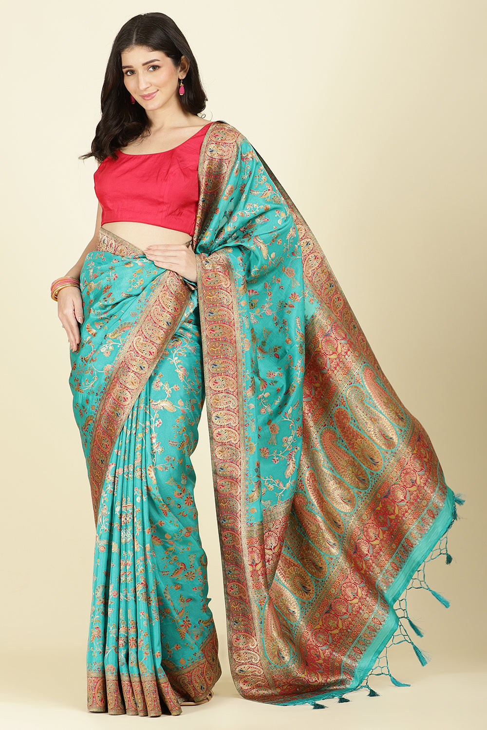Teal Silk Madhubani Woven Saree