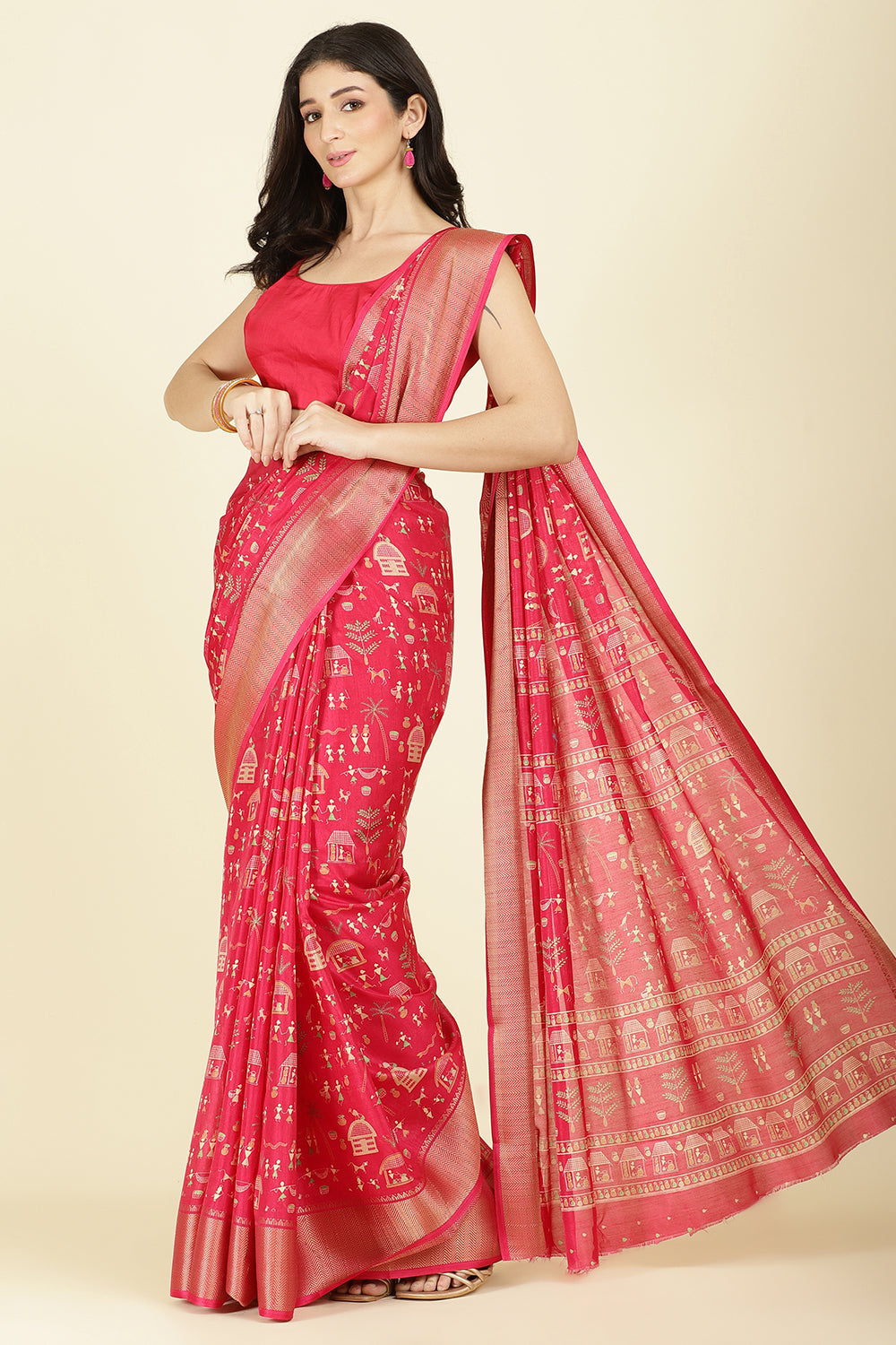 Raspberry Cotton Silk Printed Saree