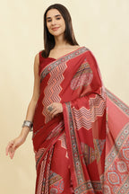 Maroon Crepe Printed Saree