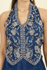 Blue Crepe Silk Emboridered Crop-Top With Palazzo Indo-Western Co-ord Set