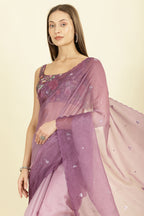 Ombre Mauve Organza Saree With Mirror Work