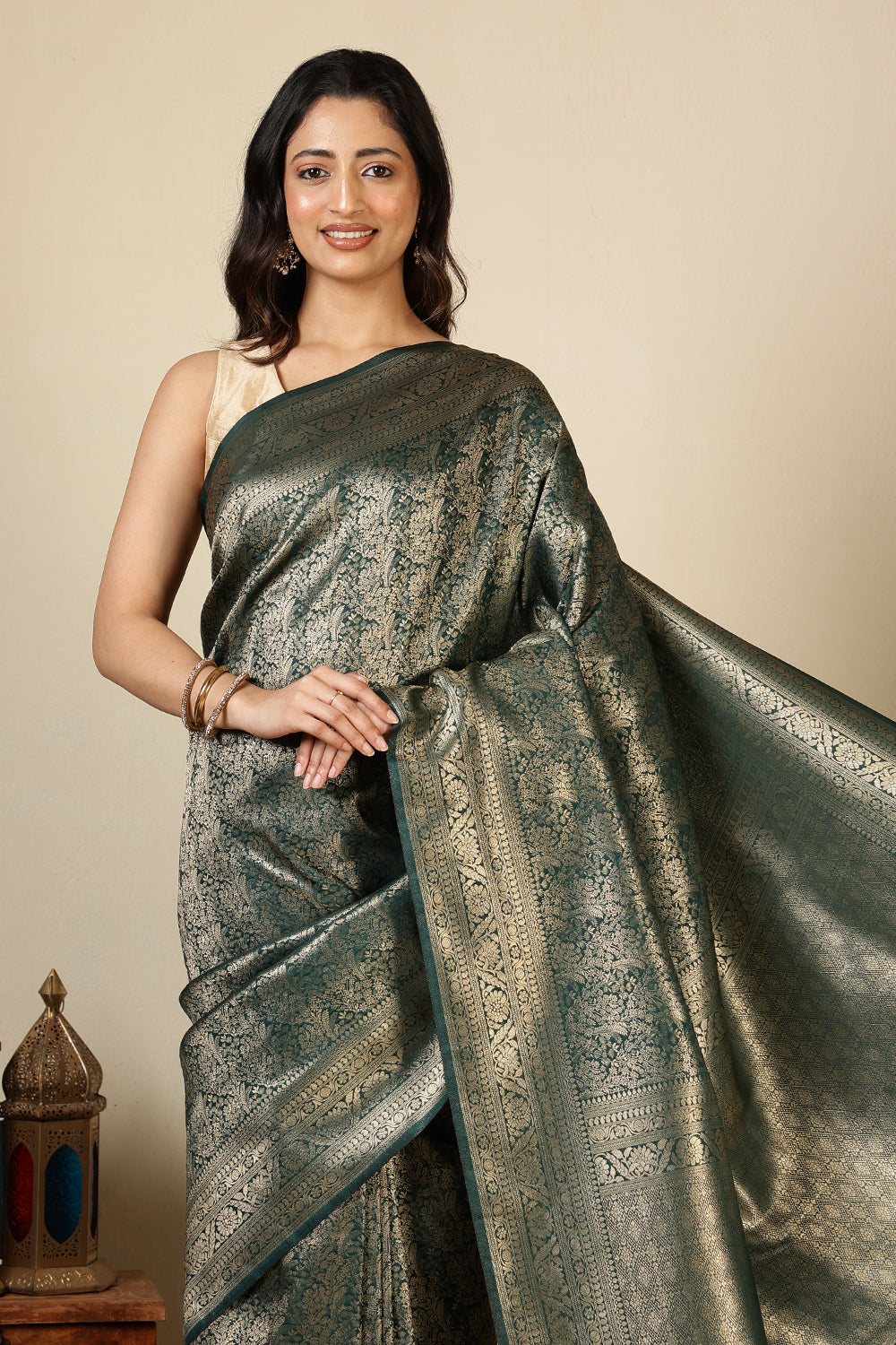 Green South Silk Floral Zaal Woven Saree