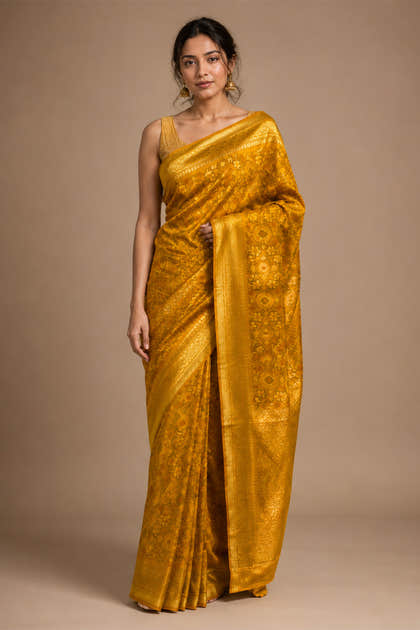 Mustard Silk Woven Saree