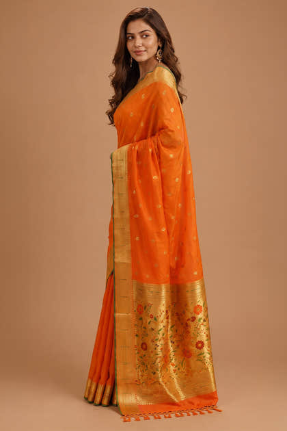 Mustard South Silk Paithani Work Saree