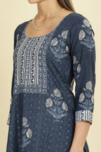 Blue Cotton Hacoba Style Printed Unstitched Suit Material