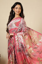 Coral Jacquard Silk Printed Saree