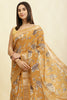 Mustard Cotton Silk Floral Printed & Zari Border Saree