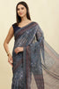 Grey & Blue Cotton Silk Printed Saree