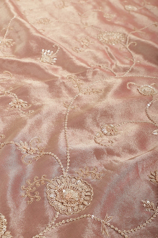 Pink Color Pure Tissue Silk Saree with Pearl and Zardozi Handwork
